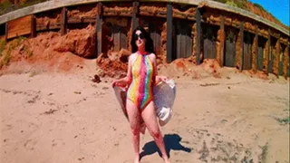 Luscious Lopez sheer rainbow swimsuit