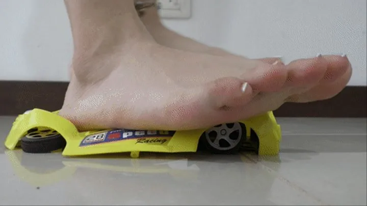 Jenifer Crushes Yellow Car Barefoot