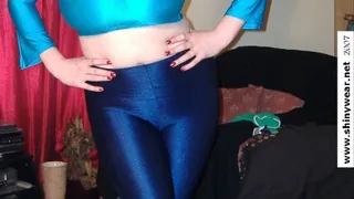 Trying on Blue Spandex Leggings & a Spandex Top + Stripping to Nude