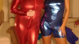 Spandex Lesbians - 2 girls in Spandex Catsuits Playing with Each Other - Part 1