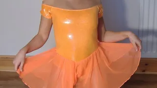 Orange Skating Dress & Shiny Danskin Pantyhose = Strip to Topless