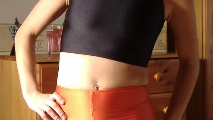 Orange Spandex Leggings & Black Spandex Top - Strip to nude