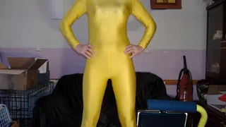 Yellow Long Sleeved Turtleneck Catsuit - with Cameltoe!