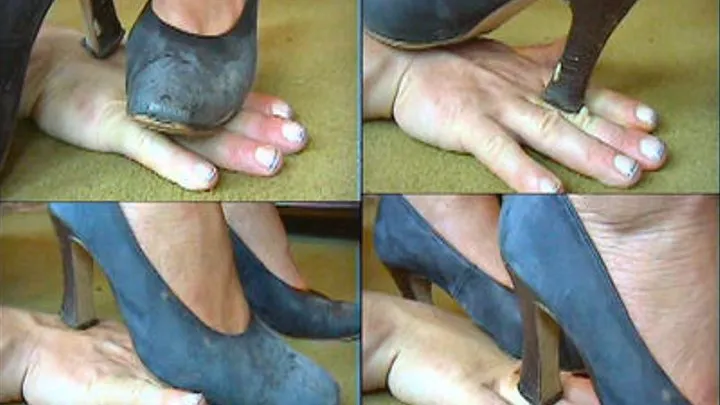 hand trample with used, blue shoes