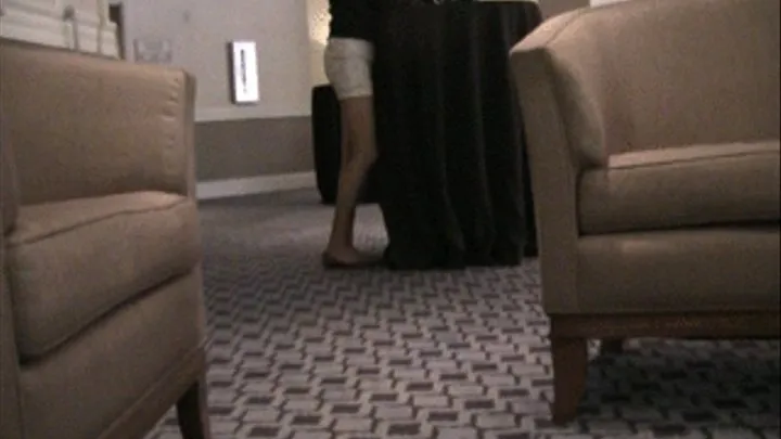 Hotel lobby shoeplay brown flats & nylons