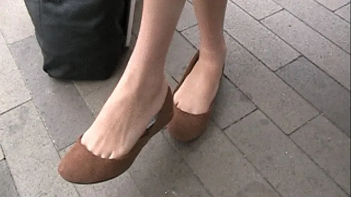 Brown suede flats barelegged @ the mall ~ 3