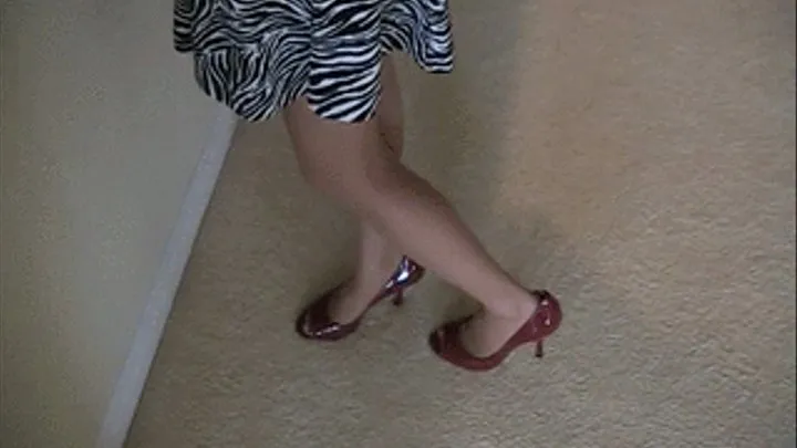 One shoe walk with peep toe heels & nylons