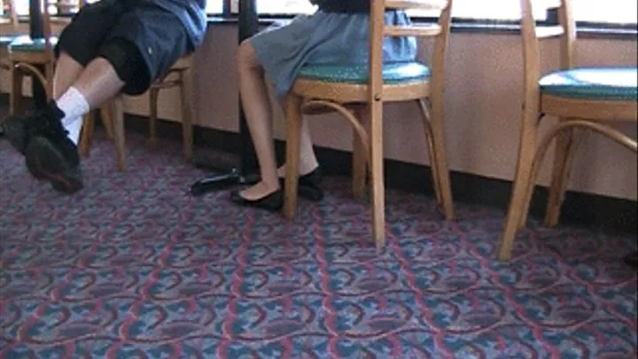 Toe dangling black flats @ Wendy's ~ Side rear view