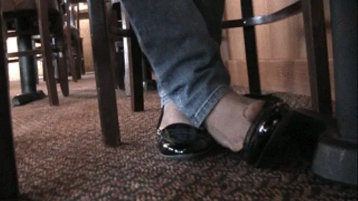 Jeans & loafers barefoot at breakfast