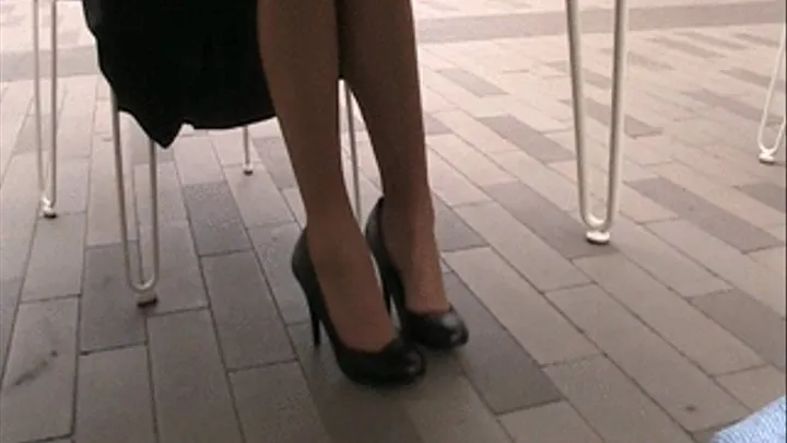 Black Aldo heels & nylons ~ Dangling @ mall