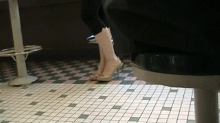 Beige patent peep toe high heels ~ Food Court