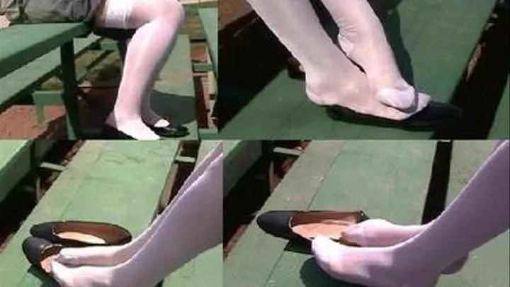 Black patent ballet flats - Shoeplay orgasm in the bleachers