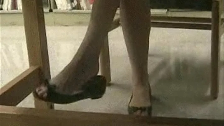 Black peep toe ballet flats ~ Dangling at the library