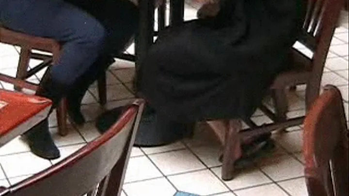 Black flats barelegged ~ Food Court shoeplay