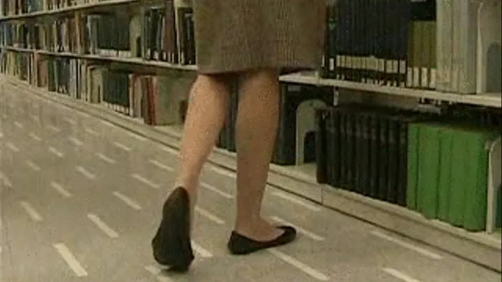 The Library ~ Black flats & nude stockings ~ standing