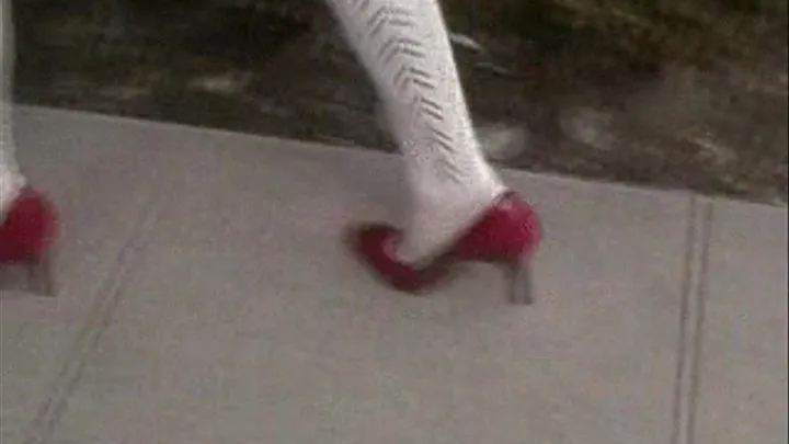 Red patent high heels & white knee high socks
