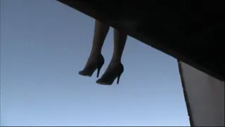 Double dangle and drop with heels & nylons from balcony