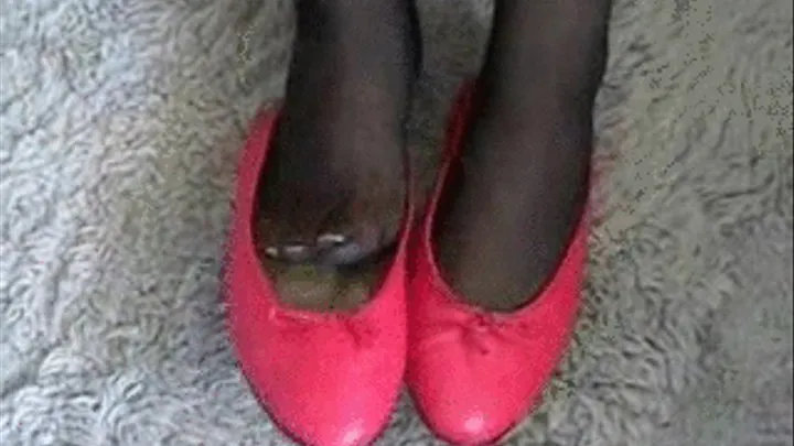 Dipping in Escada ballet flats with stockings