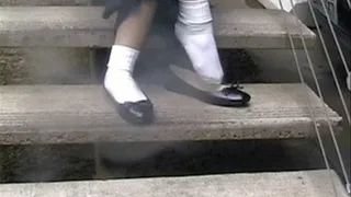 Black ballet flats & bobby sox - Dipping & dangling on stairs - Part 1