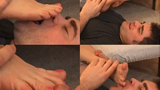 Leanne's footboy licks stinky barefeet