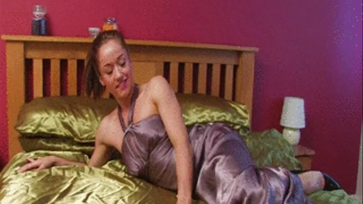 SSF664 Kiki Devine - Damn, Kiki Devine is just SOO Sexy in her sensuous long shiny satin evening dress and as she rolls around her satin covered bed