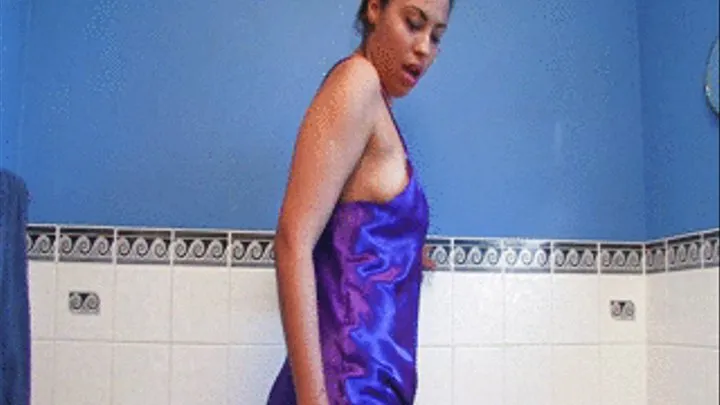 SSF 620 Saskia just loves to step in her bath while wearing her satin chemi and getting it all wet.