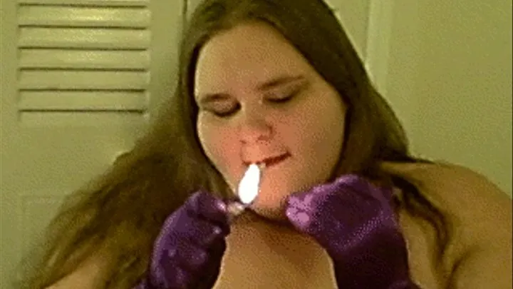 Chainmoking in tight purple corset & miniskirt