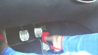 driving in red/black 4inch pleasure sandals part2