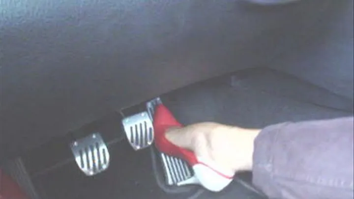 hot driving in her 4inch red/white spike heels part1