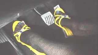 Sarah nightdriving inher 4inch yellow mules and black pantyhose part1