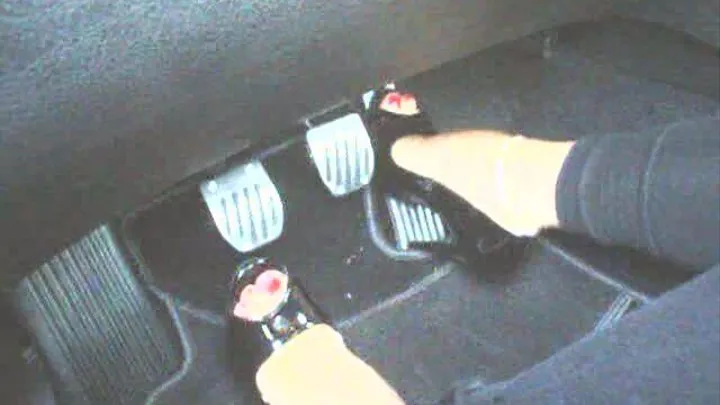 hot driving in her 5inch peep toe heels without platforms part1