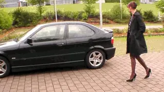 Posing and driving in 5inch glitter high heels pumps