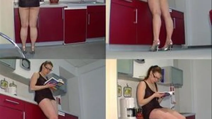 Upskirt with bare pussy in the kitchen ( WMV