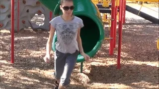 Michelle tripping at the park