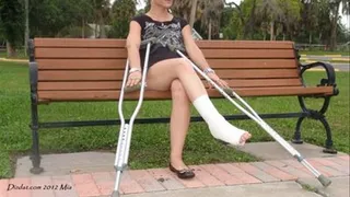 Mia Crutches In Just One Shoe