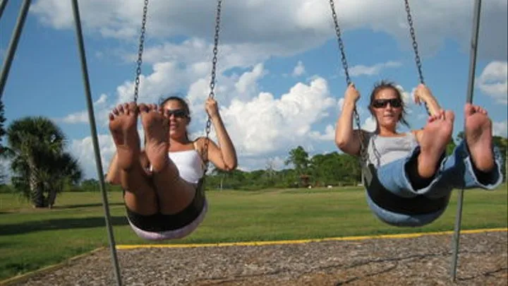 Samantha and Melanie play at the park