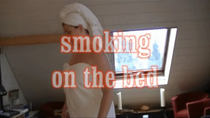 smoking on the bed