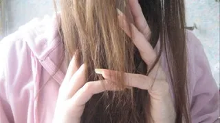 Hair Brushing with my long clear nails