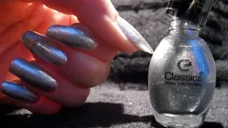 Silver nails polishing