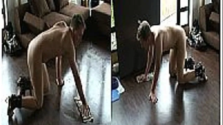 slave cleans floor