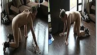 slave cleans floor