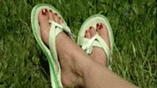 ff-Bare Feet Green Flip-Flops on grass - 04