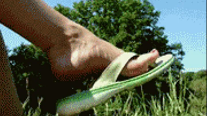 ff-Bare Feet Green Flip-Flops on grass - FULL