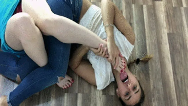 2 Girls Lie On The Floor And Lick Feet