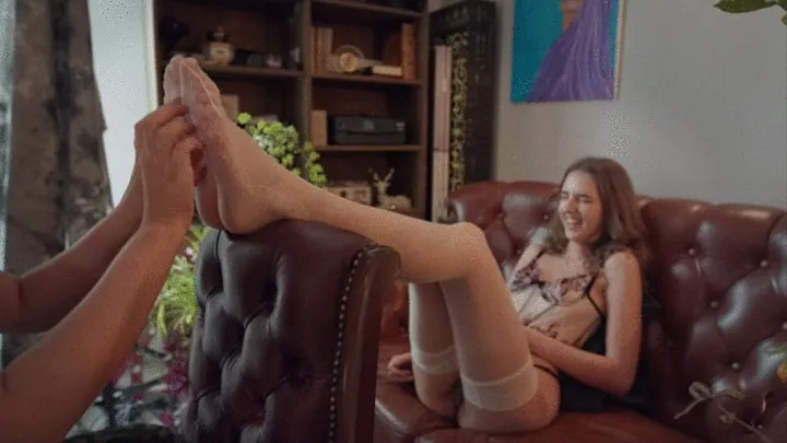 Stella Have Feet Tickled By Weronika - White Stockings Legs Up