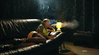 Smoking in neon lingerie