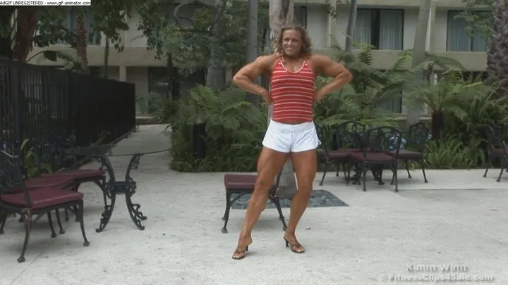 Kimm White Shorts Red Tank Full Body Posing Hi Res