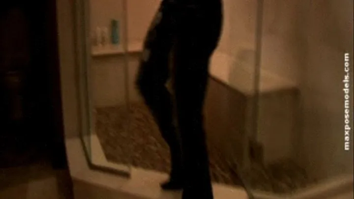 Muscle Tease Jeans In The Shower with Black Lace