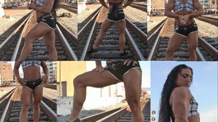 Dana Black Shorts Railroad Tracks Full Body Posing Hi Res