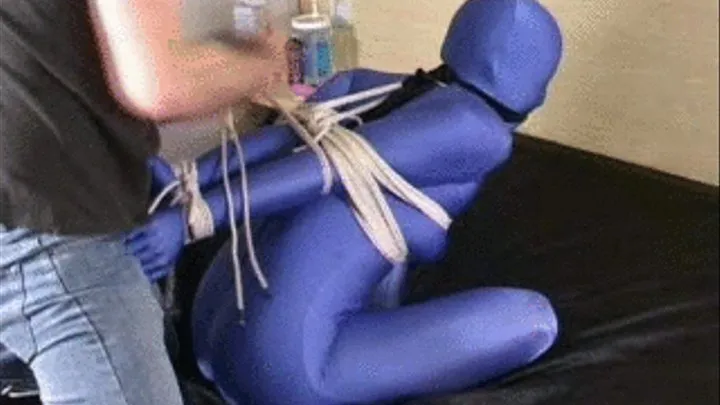 Elbows Bound in Blue Zentai Catsuit